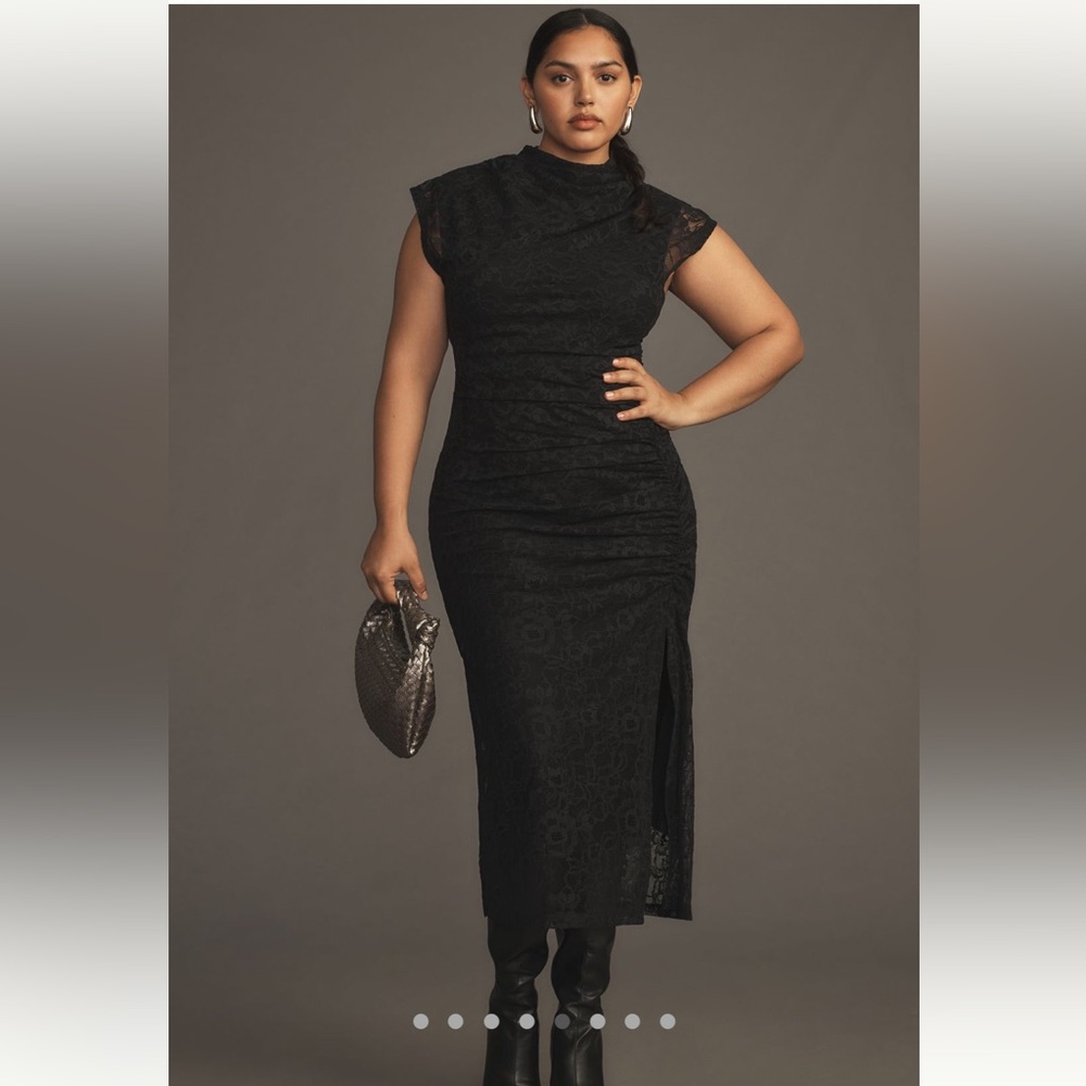 By Anthropologie The Maya Ruched Cowl Neck Lace Dress